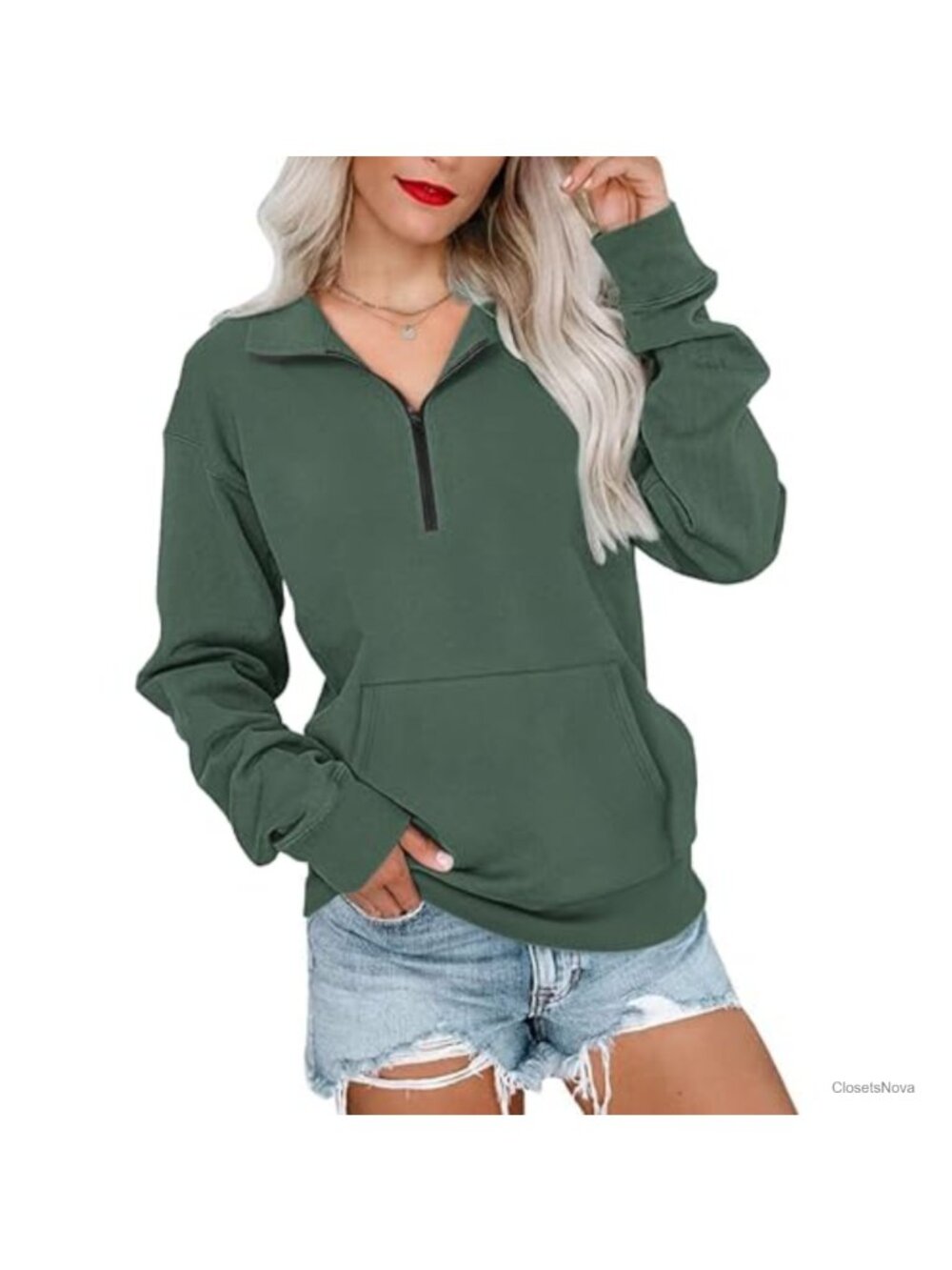 Half Zip Oversized Sweatshirt Long Sleeve Pullover Top